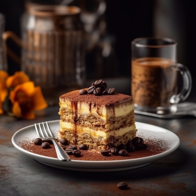 Deliziosa e appetitosa torta al tiramisù con bastoncini di savoiardi e crema al caffè Dessert di fama mondiale Generative AI