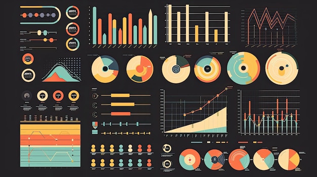 Elementi infografici puliti e moderni con grafici, grafici e icone