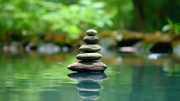 Equilibrio di pietre Zen nell'acqua sfondo astratto zen con spazio di copia