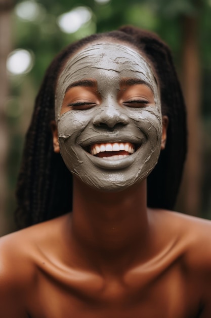 foto di una bella ragazza con un modello per la cura della pelle con maschera