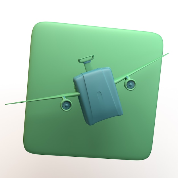 Icona di viaggio con la valigia con le ali isolate su priorità bassa bianca. App. illustrazione 3D.