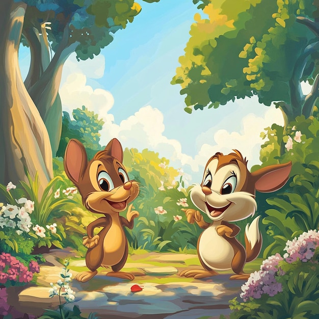 Illustrazione di sfondo del cartone animato di Chip e Dale