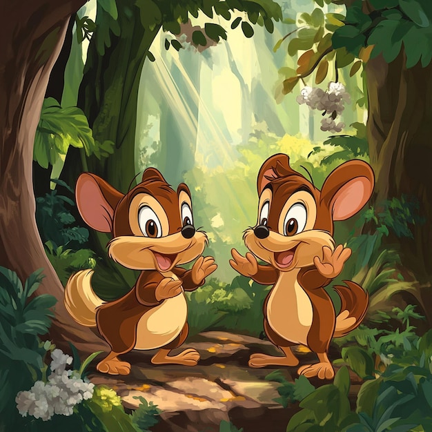 Illustrazione di sfondo del cartone animato di Chip e Dale