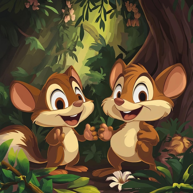 Illustrazione di sfondo del cartone animato di Chip e Dale