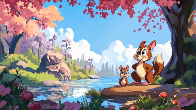 Illustrazione di sfondo del cartone animato di Chip e Dale