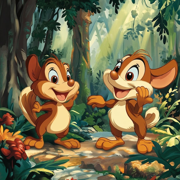 Illustrazione di sfondo del cartone animato di Chip e Dale