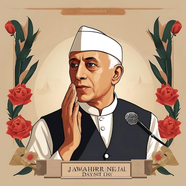 Jawaharlal Nehru giorno di Jayanti illustrazione piatta