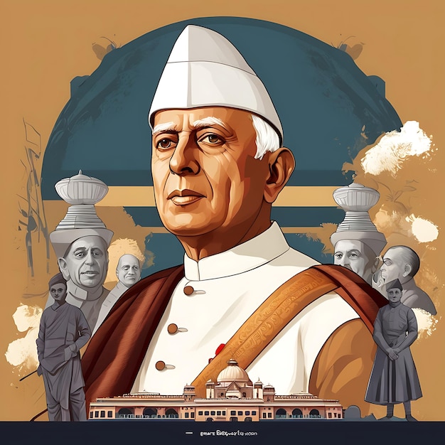 Jawaharlal Nehru giorno di Jayanti illustrazione piatta