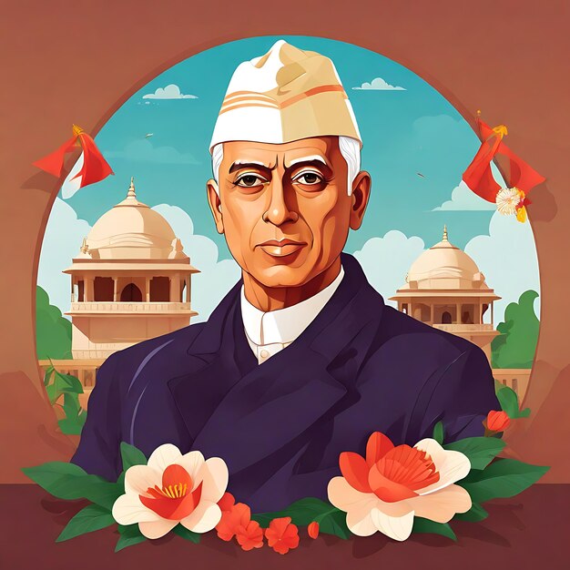 Jawaharlal Nehru giorno di Jayanti illustrazione piatta