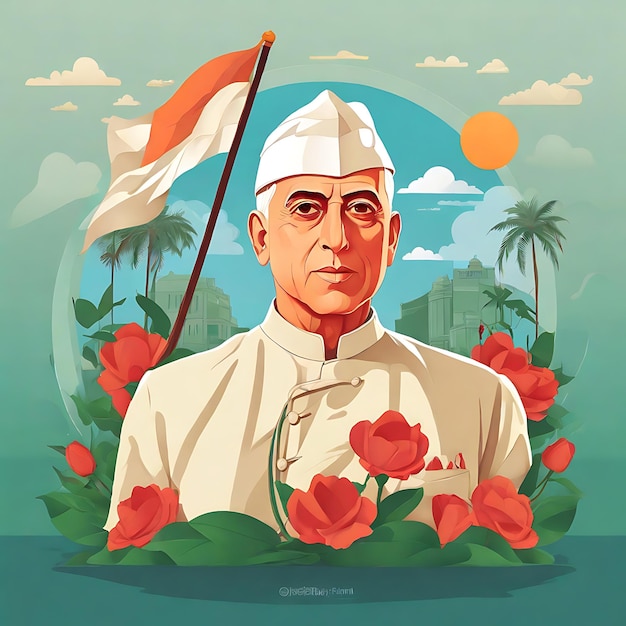 Jawaharlal Nehru giorno di Jayanti illustrazione piatta