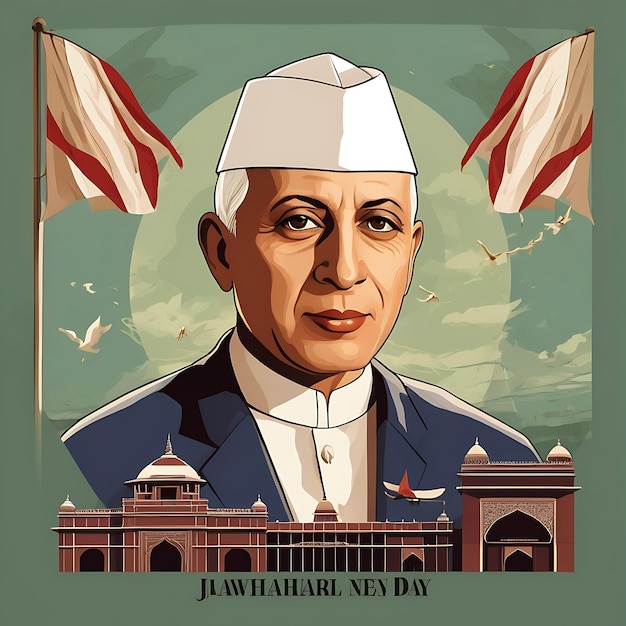 Jawaharlal Nehru giorno di Jayanti illustrazione piatta