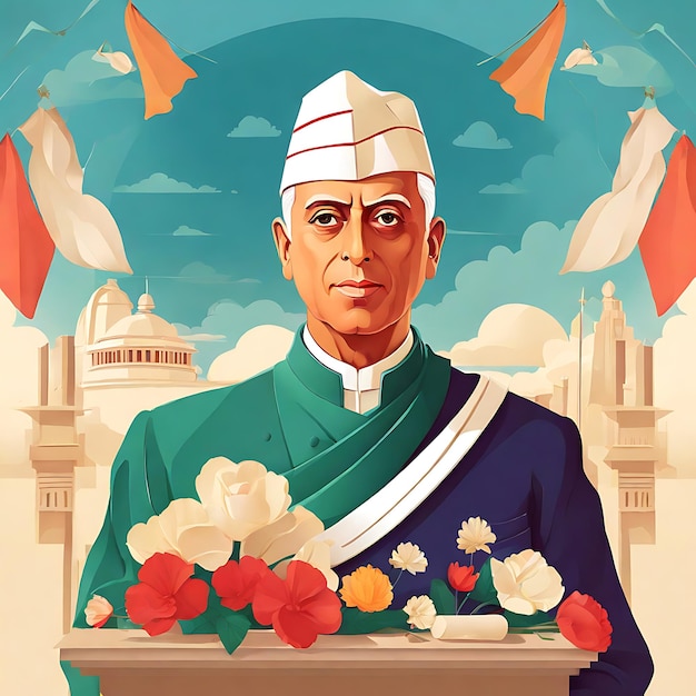 Jawaharlal Nehru giorno di Jayanti illustrazione piatta