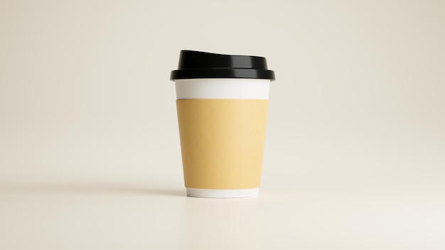 La tazza di caffè di carta con il modello del cappuccio su fondo beige naturale porta via il modello 3d della tazza di caffè