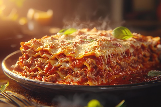 Foto lasagna fatta in casa con strati di carne di formaggio e ma