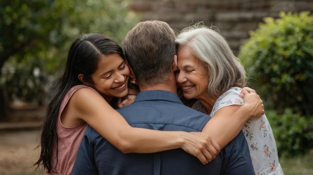 Membri della famiglia che si abbracciano e si scambiano i saluti