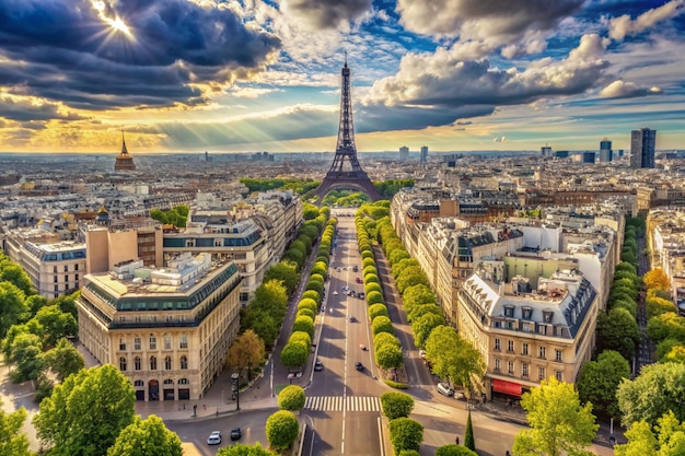 Parigi Francia Vista panoramica dall'Arco di Trionfo, dalla Torre Eiffel e dall'Avenue des Champs Elysees Europa