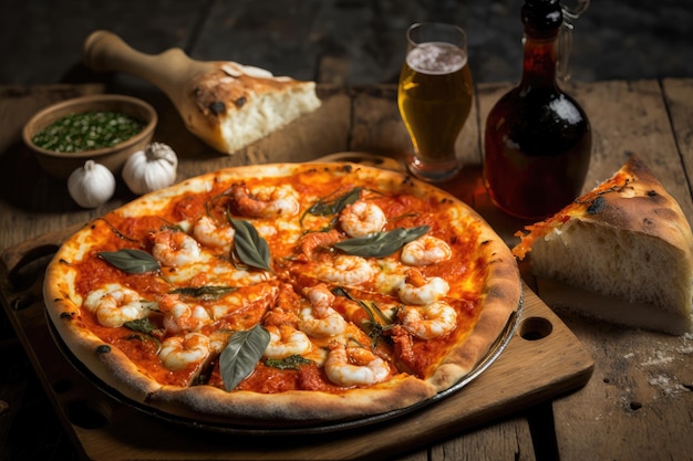 Pizza di gamberi con catupiry con salsa di pomodoro e mozzarella