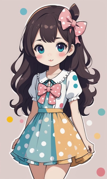 ragazza kawaii che indossa un vestito con puntini colorati