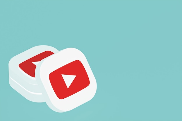 Rendering 3d del logo dell'applicazione Youtube su sfondo blu