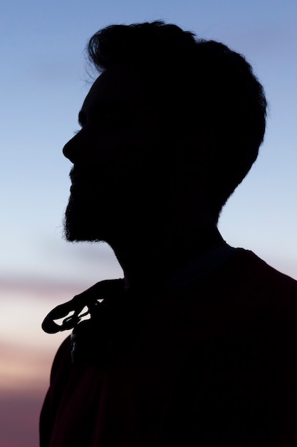 Silhouette di un uomo in un cielo di cristallo blu