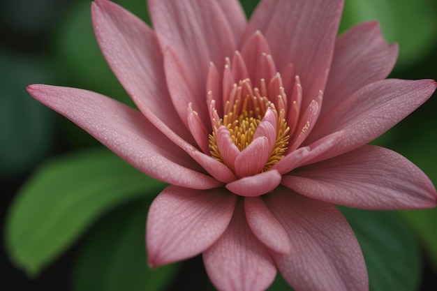 un fiore rosa con stami gialli e il centro è rosa