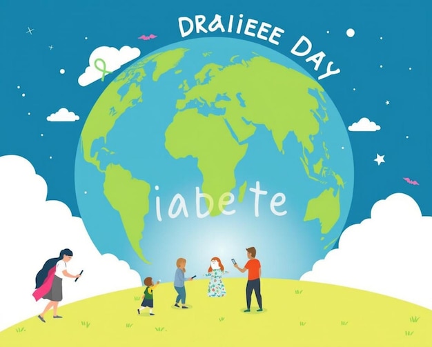 Un gruppo di persone sta dipingendo un globo con le parole Giornata mondiale del diabete