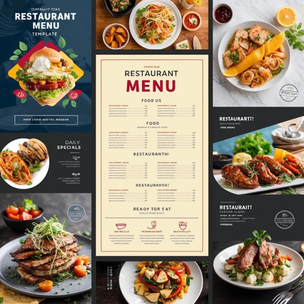 Foto un menu per un ristorante con un menu che dice menu del ristorante