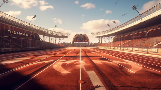 una pista da corsa in uno stadio con linee rosse