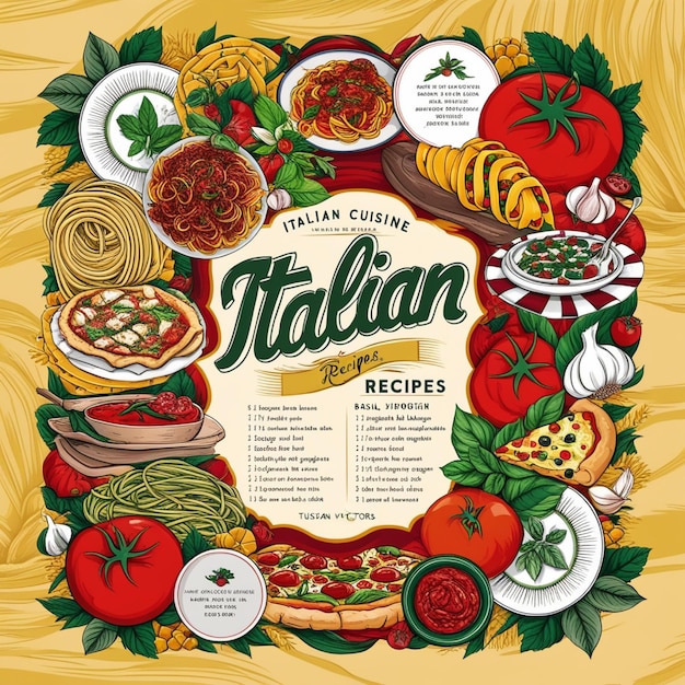 Foto vectori di cibo e ricette italiane