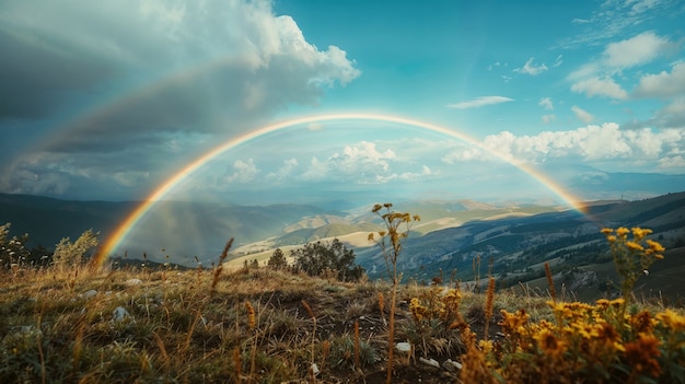 Foto grátis arco-íris fotorrealista com paisagem natural do campo