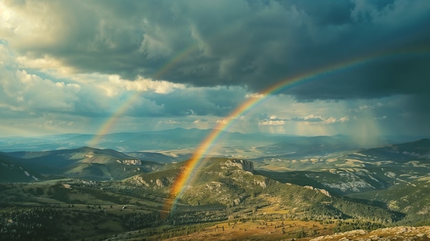 Foto grátis arco-íris fotorrealista com paisagem natural do campo