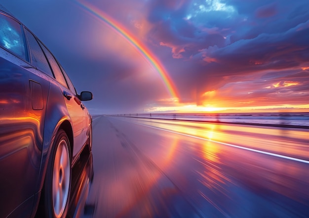 Foto grátis arco-íris no final de uma paisagem rodoviária