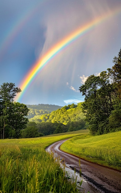 Foto grátis arco-íris no final de uma paisagem rodoviária