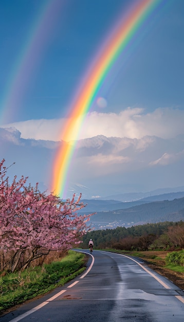 Foto grátis arco-íris no final de uma paisagem rodoviária