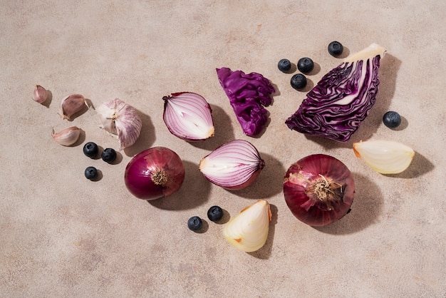 Foto grátis arranjo plano de frutas e vegetais