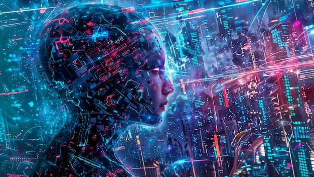 Foto grátis arte digital de fundo de tecnologia ai