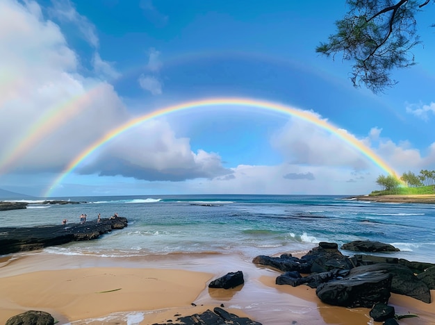 Foto grátis bela paisagem com arco-íris em uma praia