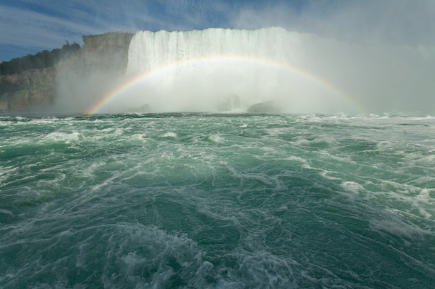 Foto grátis bela paisagem de um arco-íris se formando perto das cataratas horseshoe, no canadá