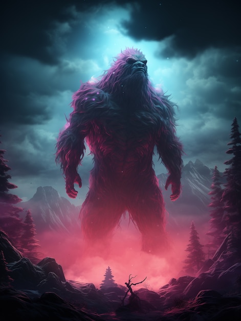 Foto grátis bigfoot representado em brilho de néon