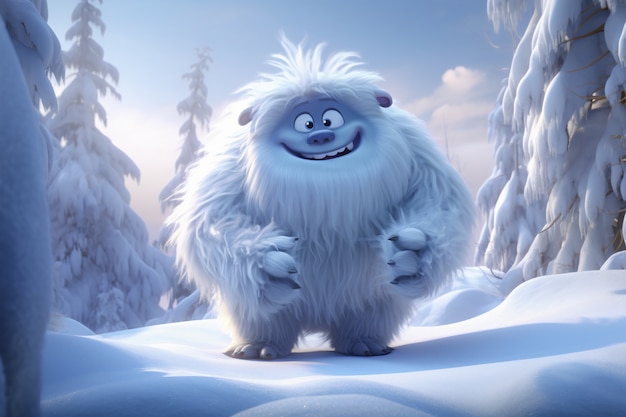 Foto grátis criatura peludo do personagem yeti na paisagem de inverno