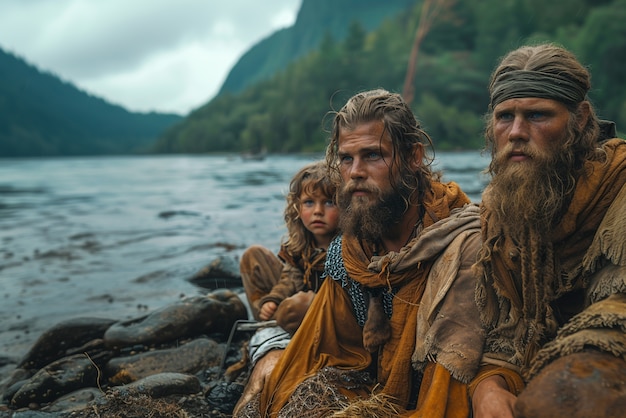 Foto grátis diversos homens vikings ao ar livre