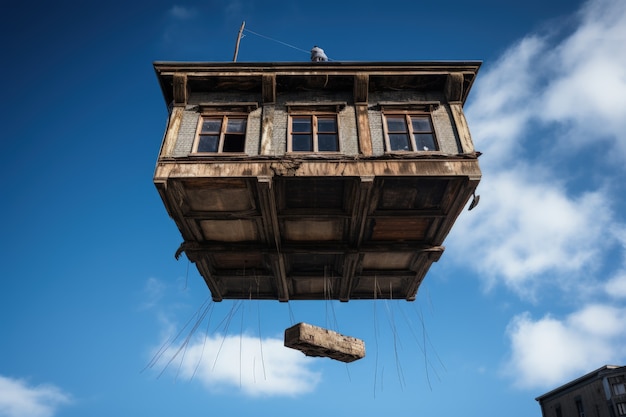 Foto grátis edifício desafiando as leis da física levitando na atmosfera