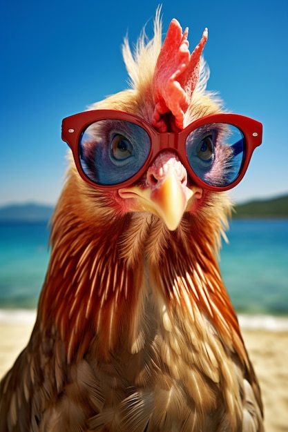 Foto grátis em close-up com um frango vestido