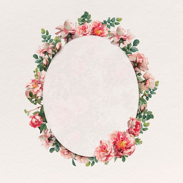 Foto grátis emblema oval floral com moldura rosa rosa