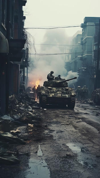 Foto grátis exército lutando durante a guerra com tanques