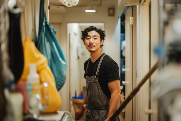 Foto grátis homem a fazer tarefas domésticas