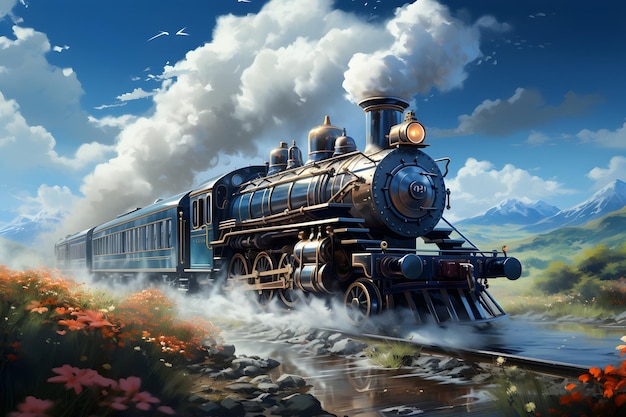 Foto grátis ilustração de trem a vapor na ferrovia