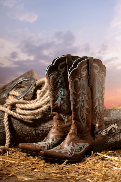 Foto grátis inspiração de cowboy com botas ao ar livre