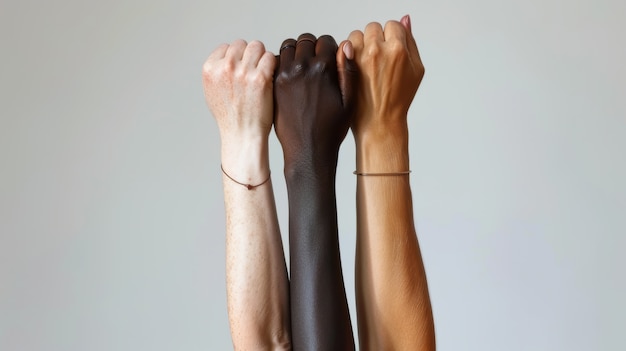 Foto grátis mãos de diferentes cores de pele e etnias se unindo em sinal de diversidade