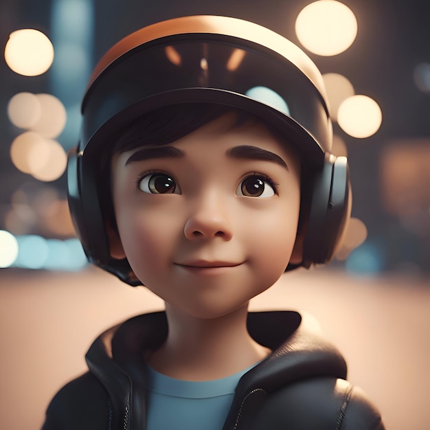 Foto grátis menino bonito com um capacete com fones de ouvido renderização 3d